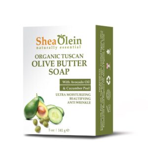SheaOlein- Organic Tuscan Olive Butter Soap w/Avocado Oil & Cucumber Peel 5 oz Bar (6 Bars)
